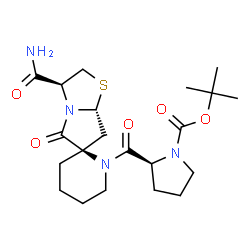 ChemSpider 2D Image | 2-Methyl-2-propanyl (2S)-2-{[(2R,3'S,7a'R)-3'-carbamoyl-5'-oxotetrahydro-1H-spiro[piperidine-2,6'-pyrrolo[2,1-b][1,3]thiazol]-1-yl]carbonyl}-1-pyrrolidinecarboxylate | C21H32N4O5S