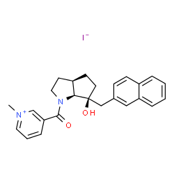 ChemSpider 2D Image | 3-{[(3aR,6S,6aS)-6-Hydroxy-6-(2-naphthylmethyl)hexahydrocyclopenta[b]pyrrol-1(2H)-yl]carbonyl}-1-methylpyridinium iodide | C25H27IN2O2