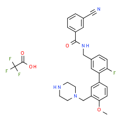 ChemSpider 2D Image | 3-Cyano-N-{[6-fluoro-4'-methoxy-3'-(1-piperazinylmethyl)-3-biphenylyl]methyl}benzamide trifluoroacetate (1:1) | C29H28F4N4O4