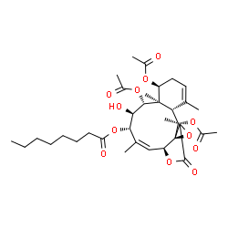 ChemSpider 2D Image | (4S,4aR,5R,6R,7S,8Z,9aS,11aR,12aS,13S,13aS)-4,5,13-Triacetoxy-6-hydroxy-1,4a,8,11a-tetramethyl-11-oxo-4,4a,5,6,7,9a,11,11a,13,13a-decahydro-3H-benzo[4,5]cyclodeca[1,2-b]oxireno[c]furan-7-yl octanoate | C34H48O12
