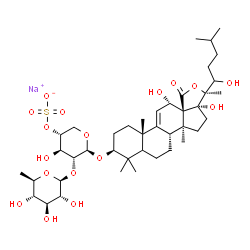 ChemSpider 2D Image | Sodium (3beta,5xi,12alpha)-12,17,22-trihydroxy-18-oxo-18,20-epoxylanost-9(11)-en-3-yl 2-O-(6-deoxy-beta-D-glucopyranosyl)-4-O-sulfonato-beta-D-xylopyranoside | C41H65NaO17S