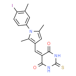 ChemSpider 2D Image | 5-{[1-(4-Iodo-3-methylphenyl)-2,5-dimethyl-1H-pyrrol-3-yl]methylene}-2-thioxodihydro-4,6(1H,5H)-pyrimidinedione | C18H16IN3O2S