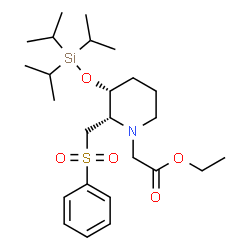ChemSpider 2D Image | Ethyl {(2S,3R)-2-[(phenylsulfonyl)methyl]-3-[(triisopropylsilyl)oxy]-1-piperidinyl}acetate | C25H43NO5SSi