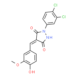 ChemSpider 2D Image | (4E)-1-(3,4-Dichlorophenyl)-4-(4-hydroxy-3-methoxybenzylidene)-3,5-pyrazolidinedione | C17H12Cl2N2O4