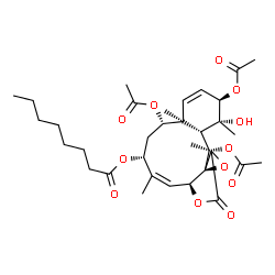 ChemSpider 2D Image | (1R,2R,4aS,5S,7R,8Z,9aS,11aR,12aS,13S,13aS)-2,5,13-Triacetoxy-1-hydroxy-1,4a,8,11a-tetramethyl-11-oxo-2,4a,5,6,7,9a,11,11a,13,13a-decahydro-1H-benzo[4,5]cyclodeca[1,2-b]oxireno[c]furan-7-yl octanoate | C34H48O12