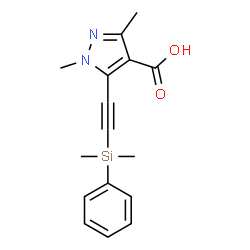 ChemSpider 2D Image | 5-{[Dimethyl(phenyl)silyl]ethynyl}-1,3-dimethyl-1H-pyrazole-4-carboxylic acid | C16H18N2O2Si