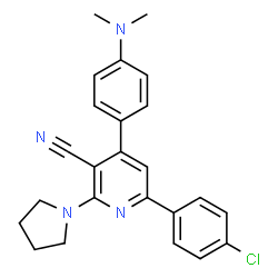 ChemSpider 2D Image | 6-(4-Chlorophenyl)-4-[4-(dimethylamino)phenyl]-2-(1-pyrrolidinyl)nicotinonitrile | C24H23ClN4