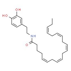 ChemSpider 2D Image | (5Z,8Z,11Z,14Z,17Z)-N-[2-(3,4-Dihydroxyphenyl)ethyl]-5,8,11,14,17-icosapentaenamide | C28H39NO3