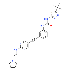 ChemSpider 2D Image | 1-[5-(2-Methyl-2-propanyl)-1,3,4-thiadiazol-2-yl]-3-{3-[(2-{[2-(1-pyrrolidinyl)ethyl]amino}-5-pyrimidinyl)ethynyl]phenyl}urea | C25H30N8OS