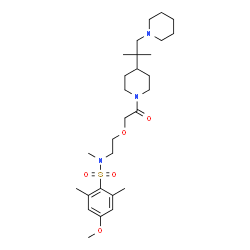 ChemSpider 2D Image | 4-Methoxy-N,2,6-trimethyl-N-[2-(2-{4-[2-methyl-1-(1-piperidinyl)-2-propanyl]-1-piperidinyl}-2-oxoethoxy)ethyl]benzenesulfonamide | C28H47N3O5S