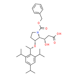 ChemSpider 2D Image | (3S)-3-{(2R,3R)-1-[(Benzyloxy)carbonyl]-3-[(1S)-1-(2,4,6-triisopropylphenyl)ethoxy]-2-pyrrolidinyl}-3-hydroxypropanoic acid | C32H45NO6
