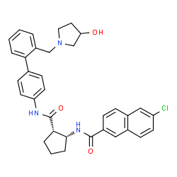 ChemSpider 2D Image | 6-Chloro-N-[(1R,2S)-2-({2'-[(3-hydroxy-1-pyrrolidinyl)methyl]-4-biphenylyl}carbamoyl)cyclopentyl]-2-naphthamide | C34H34ClN3O3