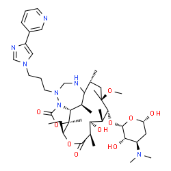 ChemSpider 2D Image | (2R,4S,5R,6S,7R,8R,11S,12S,19R,20R)-5-{[(2R,3S,4R,6S)-4-(Dimethylamino)-3,6-dihydroxytetrahydro-2H-pyran-2-yl]oxy}-11-ethyl-7-hydroxy-4-methoxy-2,4,6,8,12,19-hexamethyl-16-{3-[4-(3-pyridinyl)-1H-imida
zol-1-yl]propyl}-10,13-dioxa-15,16,18-triazatricyclo[10.6.2.0~15,20~]icosane-9,14-dione | C42H67N7O10