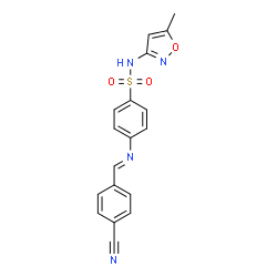 ChemSpider 2D Image | 4-[(E)-(4-Cyanobenzylidene)amino]-N-(5-methyl-1,2-oxazol-3-yl)benzenesulfonamide | C18H14N4O3S