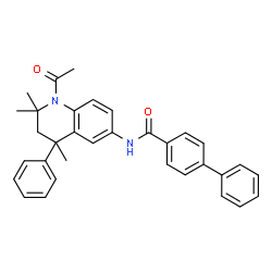 ChemSpider 2D Image | N-(1-Acetyl-2,2,4-trimethyl-4-phenyl-1,2,3,4-tetrahydro-6-quinolinyl)-4-biphenylcarboxamide | C33H32N2O2