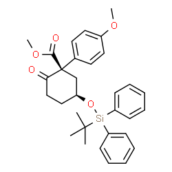 ChemSpider 2D Image | Methyl (1R,5S)-1-(4-methoxyphenyl)-5-{[(2-methyl-2-propanyl)(diphenyl)silyl]oxy}-2-oxocyclohexanecarboxylate | C31H36O5Si