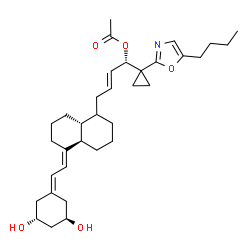 ChemSpider 2D Image | (1S,2E)-1-[1-(5-Butyl-1,3-oxazol-2-yl)cyclopropyl]-4-[(4aR,5E,8aR)-5-{2-[(3R,5R)-3,5-dihydroxycyclohexylidene]ethylidene}decahydro-1-naphthalenyl]-2-buten-1-yl acetate | C34H49NO5