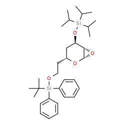 ChemSpider 2D Image | Triisopropyl{[(1S,3R,5R,6S)-3-(2-{[(2-methyl-2-propanyl)(diphenyl)silyl]oxy}ethyl)-2,7-dioxabicyclo[4.1.0]hept-5-yl]oxy}silane | C32H50O4Si2