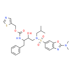 ChemSpider 2D Image | 1,3-Thiazol-5-ylmethyl {4-[{[2-(dimethylamino)-1,3-benzoxazol-6-yl]sulfonyl}(isobutyl)amino]-3-hydroxy-1-phenyl-2-butanyl}carbamate | C28H35N5O6S2