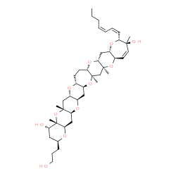 ChemSpider 2D Image | (2S,4S,4aS,5aR,6aS,7aR,9aS,10aR,11aS,13R,14S,16aR,17aS,18aR,19aS,20aR,21aS,22aR)-13-[(1Z,3Z)-1,3-Heptadien-1-yl]-2-(3-hydroxypropyl)-4a,5a,14,17a,18a-pentamethyl-2,3,4,4a,5a,6,6a,7a,8,9,9a,10a,11,11a,
13,14,16a,17a,18,18a,19a,20,20a,21a,22,22a-hexacosahydrooxepino[2'',3'':5',6']pyrano[2',3':5,6]pyrano[3,2-b]pyrano[2''',3''':5'',6'']pyrano[2'',3'':5',6']pyrano[2',3':5,6]pyrano[2,3-f]oxepine-4,14-dio
l | C43H66O11