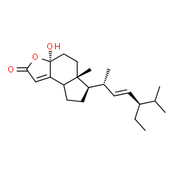 ChemSpider 2D Image | (3aS,5aR,6R)-6-[(2R,3E,5R)-5-Ethyl-6-methyl-3-hepten-2-yl]-3a-hydroxy-5a-methyl-3a,4,5,5a,6,7,8,8a-octahydro-2H-indeno[5,4-b]furan-2-one | C22H34O3
