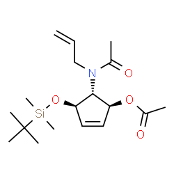 ChemSpider 2D Image | (1S,4R,5R)-5-[Acetyl(allyl)amino]-4-{[dimethyl(2-methyl-2-propanyl)silyl]oxy}-2-cyclopenten-1-yl acetate | C18H31NO4Si