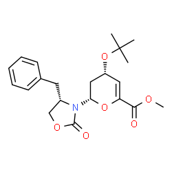 ChemSpider 2D Image | Methyl (2S,4S)-2-[(4S)-4-benzyl-2-oxo-1,3-oxazolidin-3-yl]-4-[(2-methyl-2-propanyl)oxy]-3,4-dihydro-2H-pyran-6-carboxylate | C21H27NO6