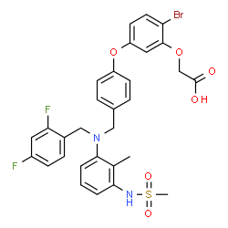 ChemSpider 2D Image | [2-Bromo-5-(4-{[(2,4-difluorobenzyl){2-methyl-3-[(methylsulfonyl)amino]phenyl}amino]methyl}phenoxy)phenoxy]acetic acid | C30H27BrF2N2O6S