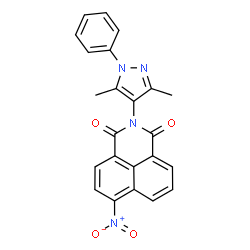 ChemSpider 2D Image | 2-(3,5-Dimethyl-1-phenyl-1H-pyrazol-4-yl)-6-nitro-1H-benzo[de]isoquinoline-1,3(2H)-dione | C23H16N4O4