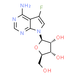 ChemSpider 2D Image | 5-Fluoro-7-(beta-D-ribofuranosyl)-7H-pyrrolo[2,3-d]pyrimidin-4-amine | C11H13FN4O4