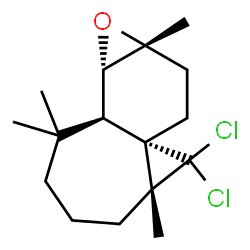 ChemSpider 2D Image | (1aS,1bR,5aR,6aS,8aR)-6,6-Dichloro-2,2,5a,8a-tetramethyldecahydro-1bH-cyclopropa[1',7']cyclohepta[1',2':5,6]benzo[1,2-b]oxirene | C16H24Cl2O