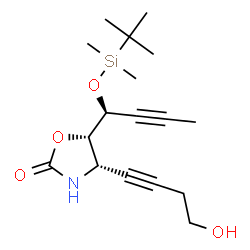ChemSpider 2D Image | (4S,5S)-5-[(1S)-1-{[Dimethyl(2-methyl-2-propanyl)silyl]oxy}-2-butyn-1-yl]-4-(4-hydroxy-1-butyn-1-yl)-1,3-oxazolidin-2-one | C17H27NO4Si