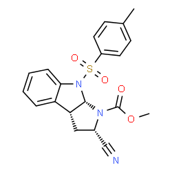 ChemSpider 2D Image | Methyl (2S,3aR,8aS)-2-cyano-8-[(4-methylphenyl)sulfonyl]-3,3a,8,8a-tetrahydropyrrolo[2,3-b]indole-1(2H)-carboxylate | C20H19N3O4S