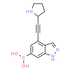 ChemSpider 2D Image | [4-(2-Pyrrolidinylethynyl)-1H-indazol-6-yl]boronic acid | C13H14BN3O2