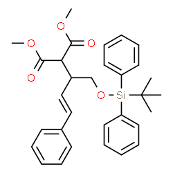 ChemSpider 2D Image | Dimethyl [(3E)-1-{[(2-methyl-2-propanyl)(diphenyl)silyl]oxy}-4-phenyl-3-buten-2-yl]malonate | C31H36O5Si