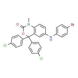 ChemSpider 2D Image | 6-[(4-Bromophenyl)amino]-4,4-bis(4-chlorophenyl)-1-methyl-1,4-dihydro-2H-3,1-benzoxazin-2-one | C27H19BrCl2N2O2
