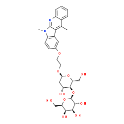 ChemSpider 2D Image | 2-[(6,11-Dimethyl-6H-indolo[2,3-b]quinolin-9-yl)oxy]ethyl 2-deoxy-4-O-beta-D-galactopyranosyl-alpha-D-arabino-hexopyranoside | C31H38N2O11