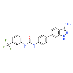 ChemSpider 2D Image | 1-[4-(3-Amino-1H-indazol-6-yl)phenyl]-3-[3-(trifluoromethyl)phenyl]urea | C21H16F3N5O