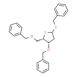 ChemSpider 2D Image | Benzyl 3,5-di-O-benzyl-2-deoxy-1,4-dithio-L-threo-pentofuranoside | C26H28O2S2
