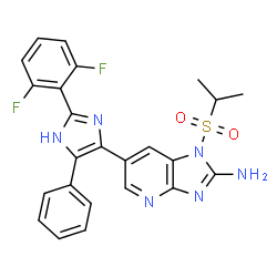 ChemSpider 2D Image | 6-[2-(2,6-Difluorophenyl)-5-phenyl-1H-imidazol-4-yl]-1-(isopropylsulfonyl)-1H-imidazo[4,5-b]pyridin-2-amine | C24H20F2N6O2S