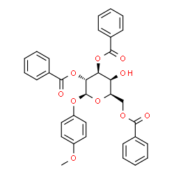 ChemSpider 2D Image | 4-Methoxyphenyl 2,3,6-tri-O-benzoyl-beta-D-galactopyranoside | C34H30O10