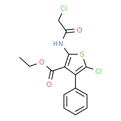 ChemSpider 2D Image | Ethyl 5-chloro-2-[(chloroacetyl)amino]-4-phenyl-3-thiophenecarboxylate | C15H13Cl2NO3S