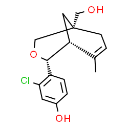 ChemSpider 2D Image | 3-Chloro-4-[(1R,2R,5R)-5-(hydroxymethyl)-8-methyl-3-oxabicyclo[3.3.1]non-7-en-2-yl]phenol | C16H19ClO3