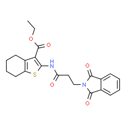 ChemSpider 2D Image | ethyl 2-(3-(1,3-dioxoisoindolin-2-yl)propanamido)-4,5,6,7-tetrahydrobenzo[b]thiophene-3-carboxylate | C22H22N2O5S