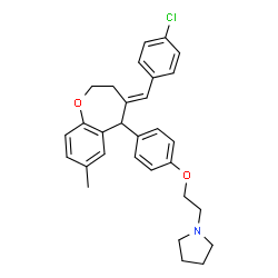 ChemSpider 2D Image | 1-(2-{4-[(4E)-4-(4-Chlorobenzylidene)-7-methyl-2,3,4,5-tetrahydro-1-benzoxepin-5-yl]phenoxy}ethyl)pyrrolidine | C30H32ClNO2