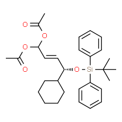 ChemSpider 2D Image | (2E,4R)-4-Cyclohexyl-4-{[(2-methyl-2-propanyl)(diphenyl)silyl]oxy}-2-butene-1,1-diyl diacetate | C30H40O5Si