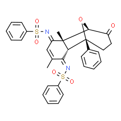 ChemSpider 2D Image | N,N'-[(1R,2S,7R,8R)-4,7-Dimethyl-9-oxo-1-phenyl-12-oxatricyclo[6.3.1.0~2,7~]dodec-4-ene-3,6-diylidene]dibenzenesulfonamide | C31H28N2O6S2