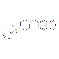 ChemSpider 2D Image | 1-(1,3-Benzodioxol-5-ylmethyl)-4-(2-thienylsulfonyl)piperazine | C16H18N2O4S2