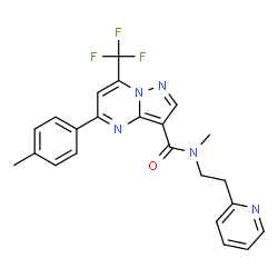 ChemSpider 2D Image | N-Methyl-5-(4-methylphenyl)-N-[2-(2-pyridinyl)ethyl]-7-(trifluoromethyl)pyrazolo[1,5-a]pyrimidine-3-carboxamide | C23H20F3N5O