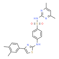 ChemSpider 2D Image | 4-{[4-(3,4-Dimethylphenyl)-1,3-thiazol-2-yl]amino}-N-(4,6-dimethyl-2-pyrimidinyl)benzenesulfonamide | C23H23N5O2S2